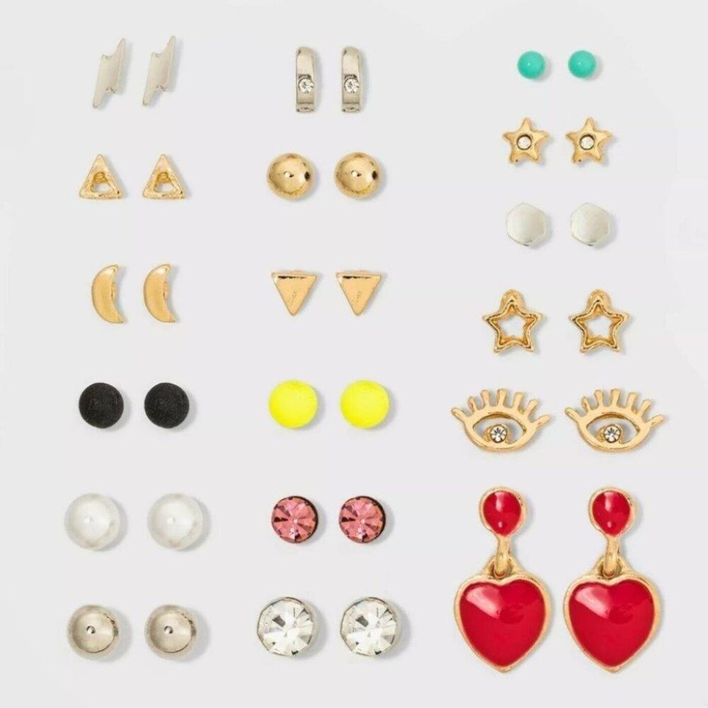 Wild Fable Lightning, Moon & Star Multi Faux Gemstone Earrings 18 Piece Set